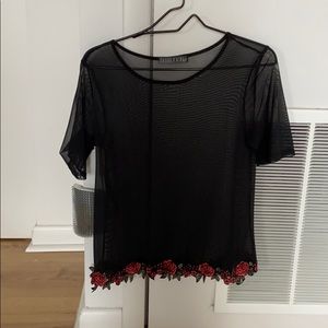 Embroidered Sheer Mesh Shirt